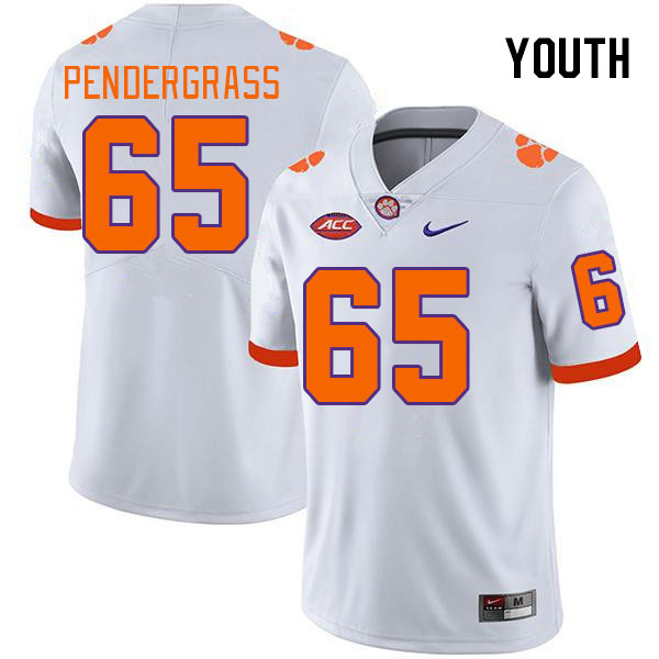 Youth Clemson Tigers Chapman Pendergrass #65 College White NCAA Authentic Football Stitched Jersey 23NL30SV
